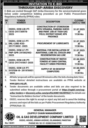 Oil & Gas Development Company Limited Islamabad Tender Notice-1